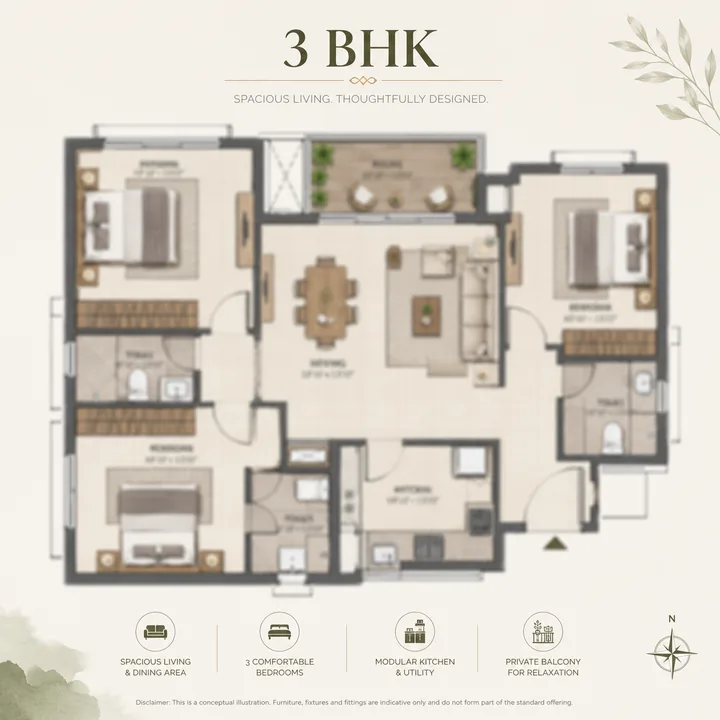 Arvind Nallurahalli 3 BHK floor plan layout
